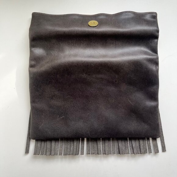 New! Sseko Leather Fringe and Canvas Foldover Clutch Bag - Picture 6 of 7